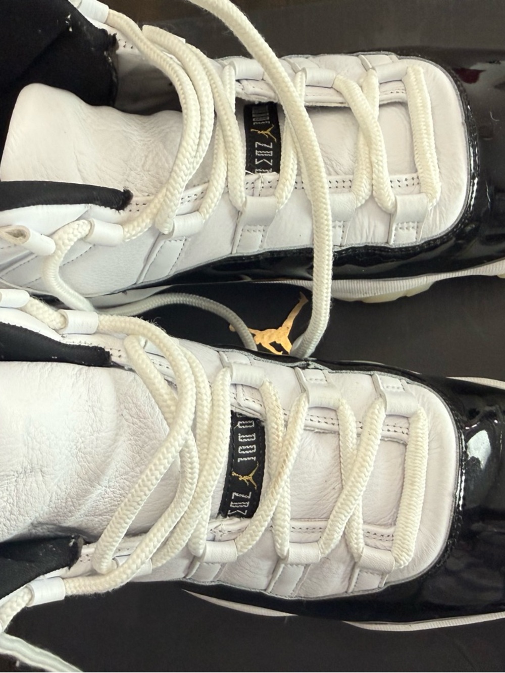 Jordan 11 Gratitude Basketball Sneakers in White, Black & Gold - Picture 8 of 9